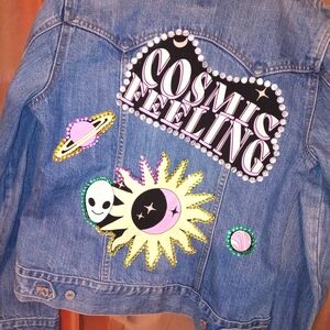 Upcycled Cosmic Feeling Denim Jacket - Blue